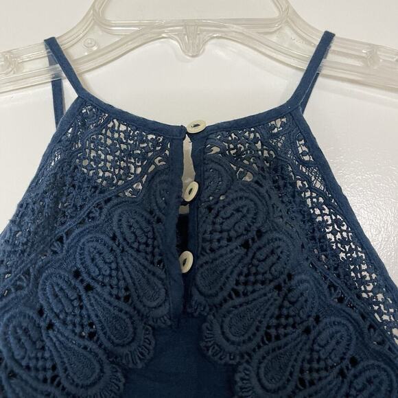 FREE PEOPLE intimately Navy Blue Shea Crochet Printed Slip Mini Dress US small - Picture 6 of 7